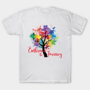 EMBRACE THE JOURNEY Paint Splash Watercolor Tree of Life Yoga Inspired T-Shirt